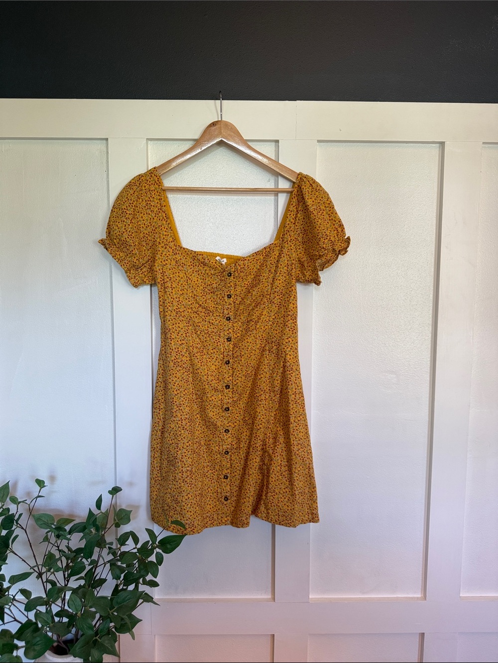 Urban Outfitters Mustard Floral Button-Front Mini Dress